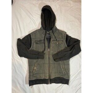 RVCA Green Corduroy Zip Up Hoodie Size Large (Missing Button on Breast Pocket)